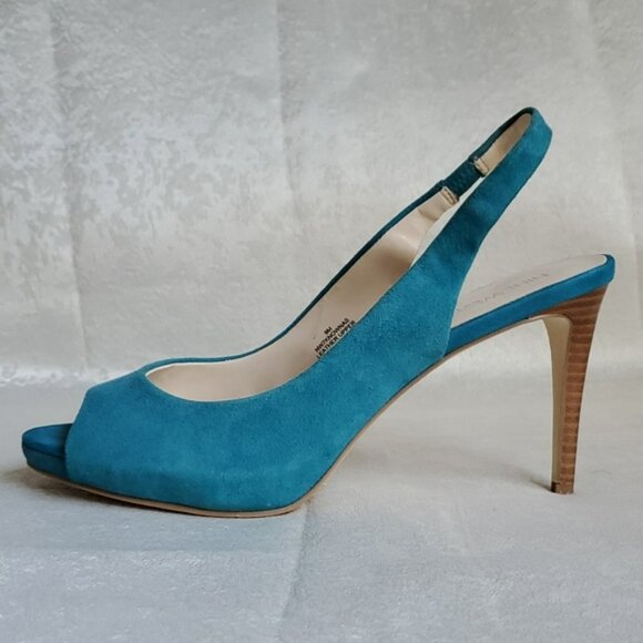NINE WEST Teal Suede Leather Upper Slingback Heels SIZE: 9M - Picture 2 of 14